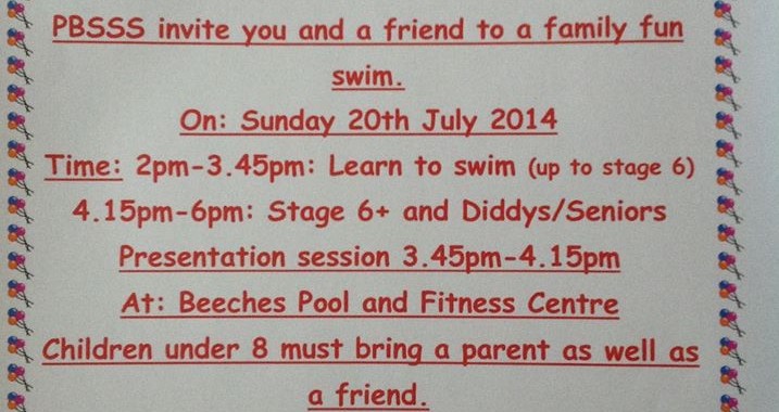 Family Fun Swim at Beeches Sunday 20/07/14